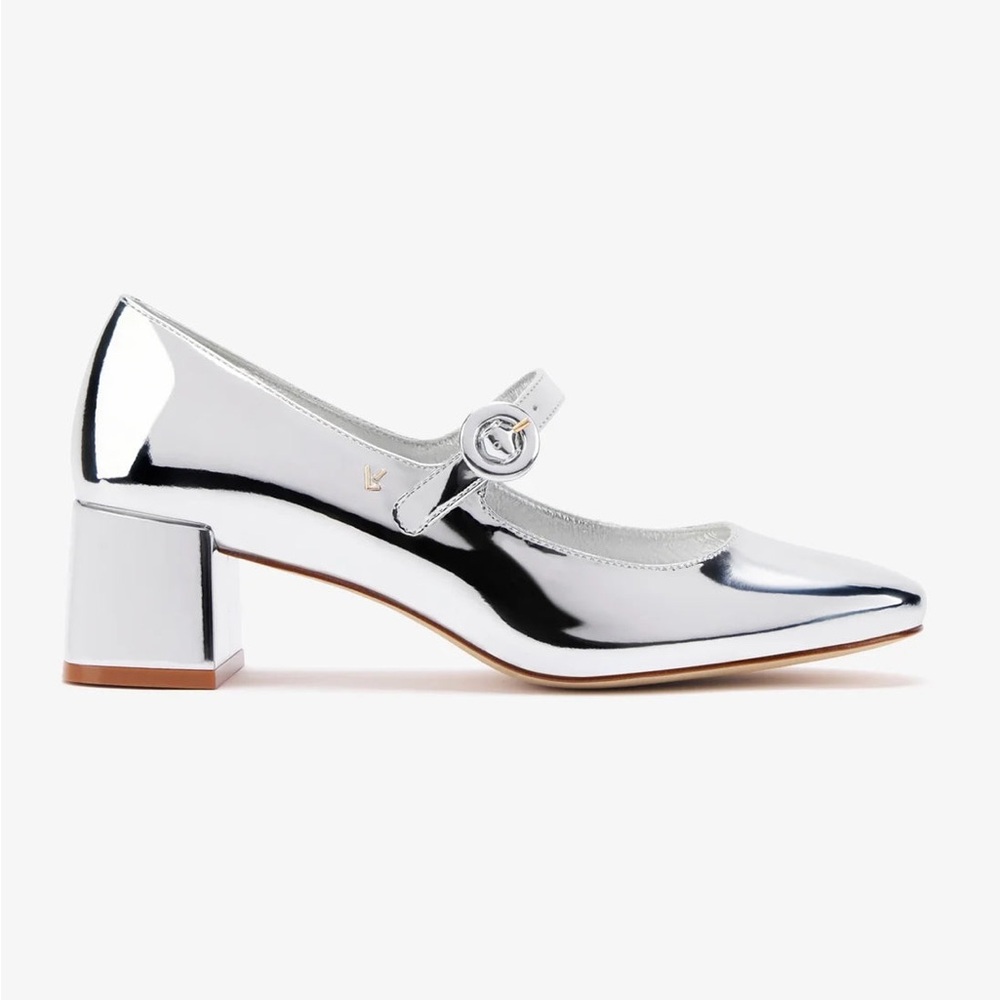 Larroudé Blair Block Pump In Silver Specchio Size 9.5
